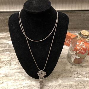 Brighton Reno Heart Lanyard Clip Badge Holder Necklace Silver Plated